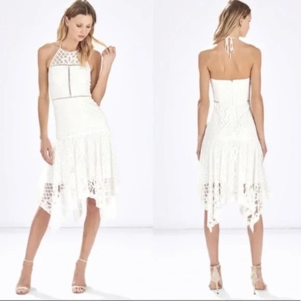 Parker Talum Combo Halter Dress Size Small White Smock Back‎ Handkerchief Hem
